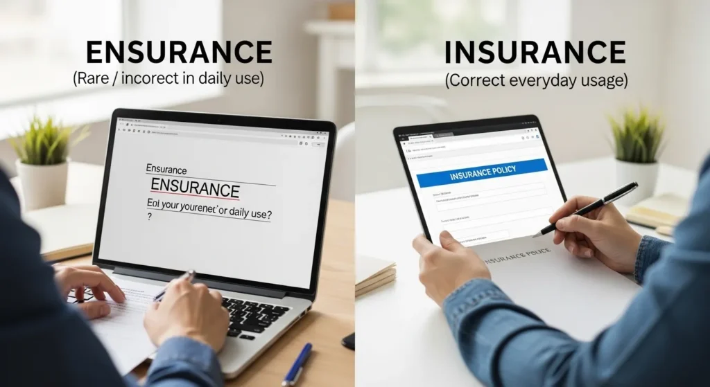 Ensurance or Insurance in Everyday Examples