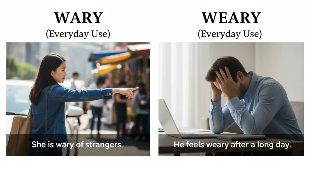 Wary or Weary in Everyday Examples